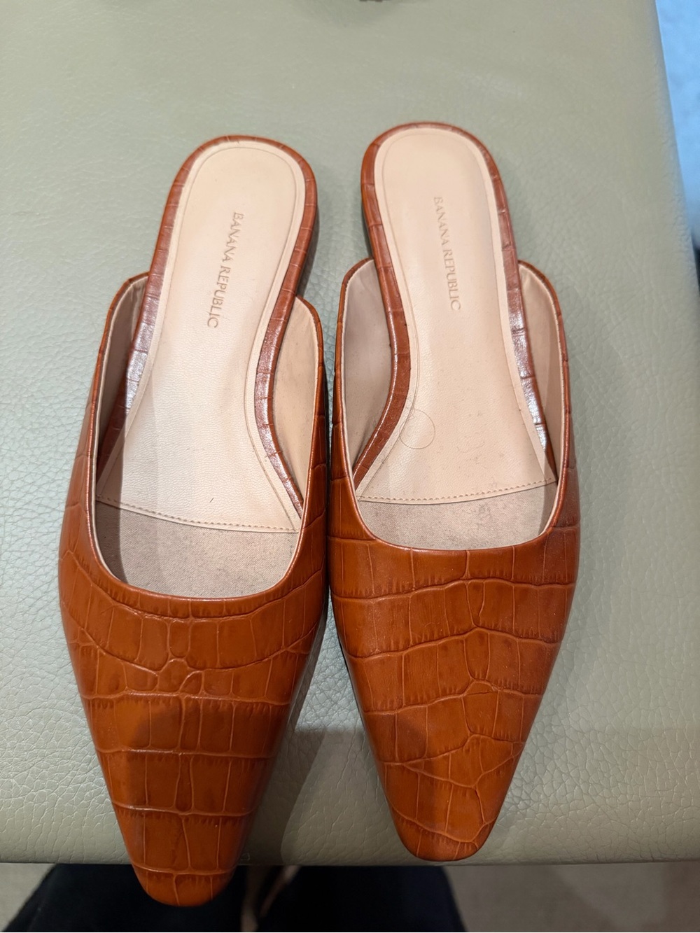 Banana Republic Croc-Embossed Cognac Slip-On Mules